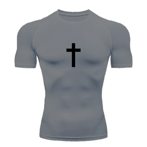 Camisa Compressão Proteção Uv 50+ Estampada Tecido Gelado Segunda Pele Manga Curta Cruz