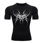 Camiseta Curta Compressão Proteção UV Cyber Tribal Cybersigilism Rash Guard