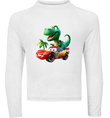 Camiseta Relâmpago Mcqueen Correndo com T-Rex Térmica Juvenil Infantil Proteção Solar Uv 50+ Estampada - 16