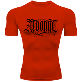 Camiseta Compressão Térmica Proteção UV +50 Manga Curta Lettering Tattoo Atoomic Gótico