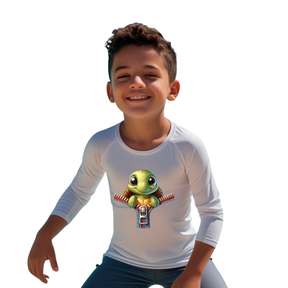 Camiseta Tartaruga Fofa Saindo Da Camisa Térmica Juvenil Infantil Proteção Solar Uv 50+ Estampada - 13