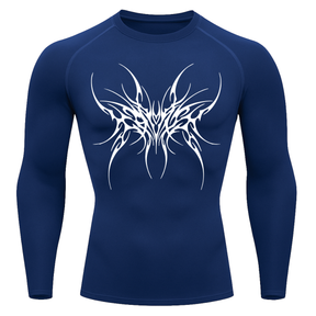 Camiseta Longa Compressão Proteção UV Cyber Tribal Cybersigilism Rash Guard