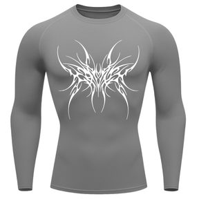 Camiseta Longa Compressão Proteção UV Cyber Tribal Cybersigilism Rash Guard