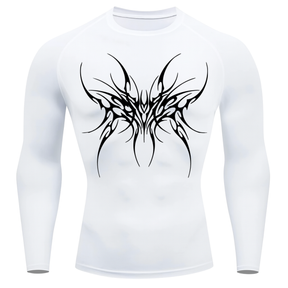 Camiseta Longa Compressão Proteção UV Cyber Tribal Cybersigilism Rash Guard