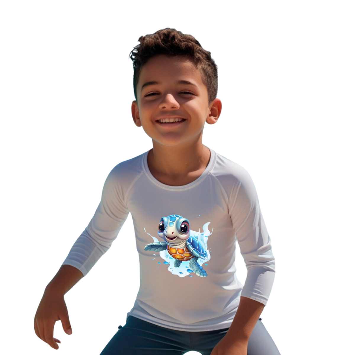 Camiseta Tartaruga Fofa Nadando Térmica Juvenil Infantil Proteção Solar Uv 50+ Estampada - 14