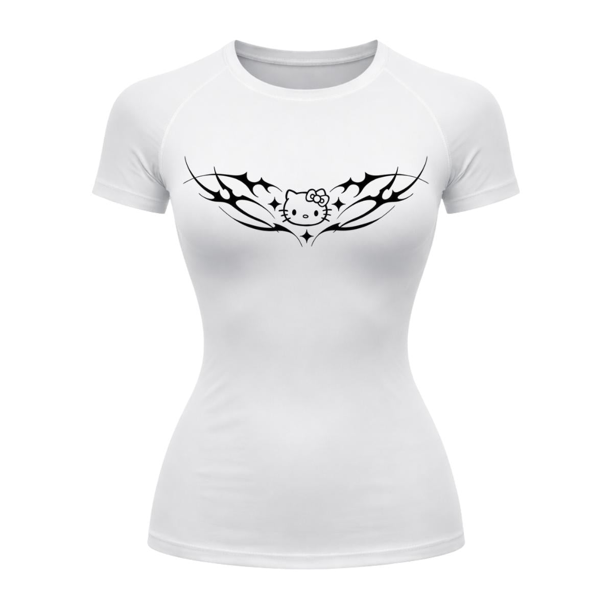 Camiseta Compressão Uv Manga Curta Cyber Tribal Black Heart Hello Kitty Rash Guard