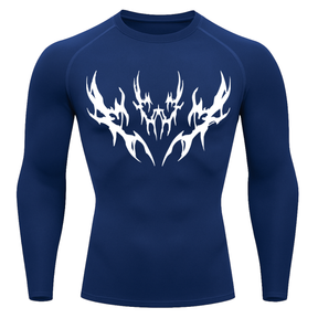 Camiseta Longa Compressão Proteção UV Cyber Tribal Vetorial Rash Guard