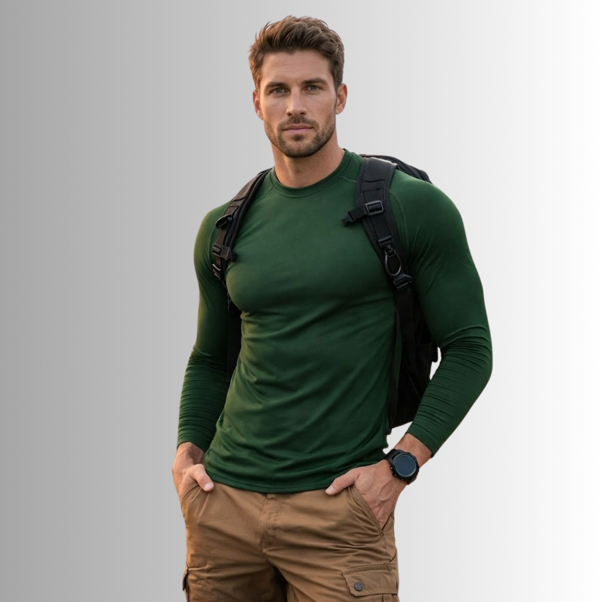 Camiseta Manga Longa Térmica Masculina Verde Militar Proteção Solar UV 50+