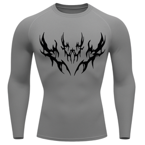 Camiseta Longa Compressão Proteção UV Cyber Tribal Vetorial Rash Guard