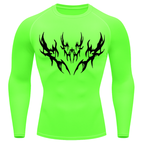 Camiseta Longa Compressão Proteção UV Cyber Tribal Vetorial Rash Guard