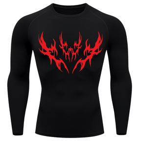 Camiseta Longa Compressão Proteção UV Cyber Tribal Vetorial Rash Guard