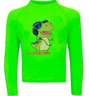 Camiseta Dinossauro Feliz Dançando Térmica Juvenil Infantil Proteção Solar Uv 50+ Estampada - 04