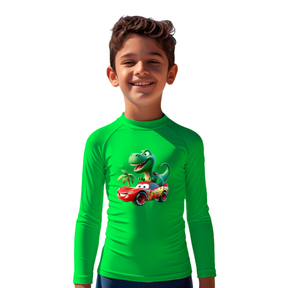 Camiseta Relâmpago Mcqueen Correndo com T-Rex Térmica Juvenil Infantil Proteção Solar Uv 50+ Estampada - 16