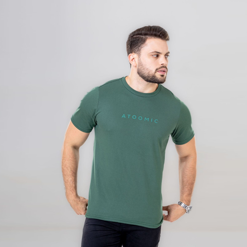 Camiseta Básica Verde Militar Estampa Atoomic