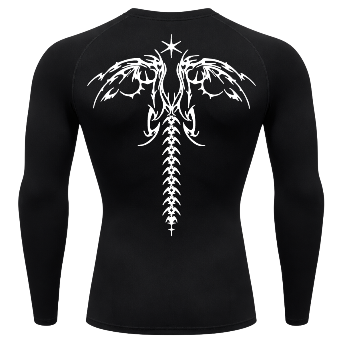 Camiseta Longa Compressão Proteção UV Cyber Tribal Dark Wings Evolution Asas 02 Costas