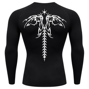 Camiseta Longa Compressão Proteção UV Cyber Tribal Dark Wings Evolution Asas 02 Costas