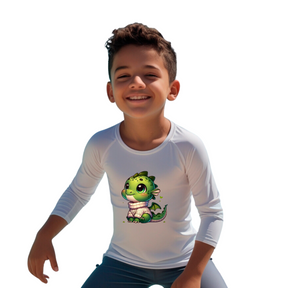 Camiseta Dragão Verde Fofo De Blusa Térmica Juvenil Infantil Proteção Solar Uv 50+ Estampada - 20