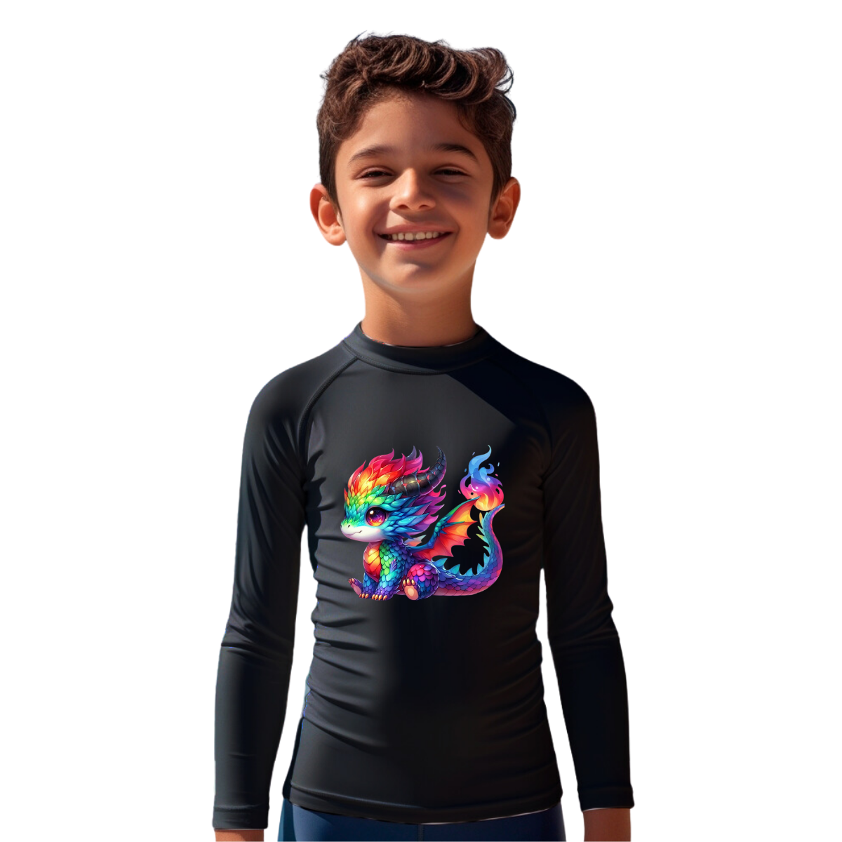 Camiseta Dragão Colorido Fofo Térmica Juvenil Infantil Proteção Solar Uv 50+ Estampada - 19