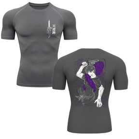 Camiseta Compressão Proteção Uv 50+ Manga Curta Jujutsu Kaisen Toji Zenin Behind Rash Guard