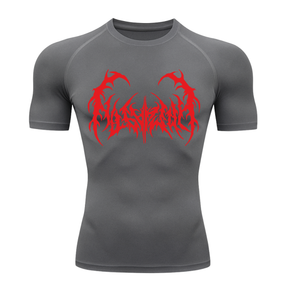 Camiseta Curta Compressão Proteção UV Cyber Tribal Dark Metal Rash Guard