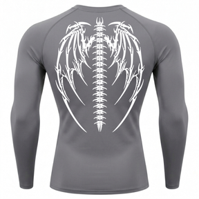 Camiseta Longa Compressão Proteção UV Cyber Tribal Bones Wings Costas