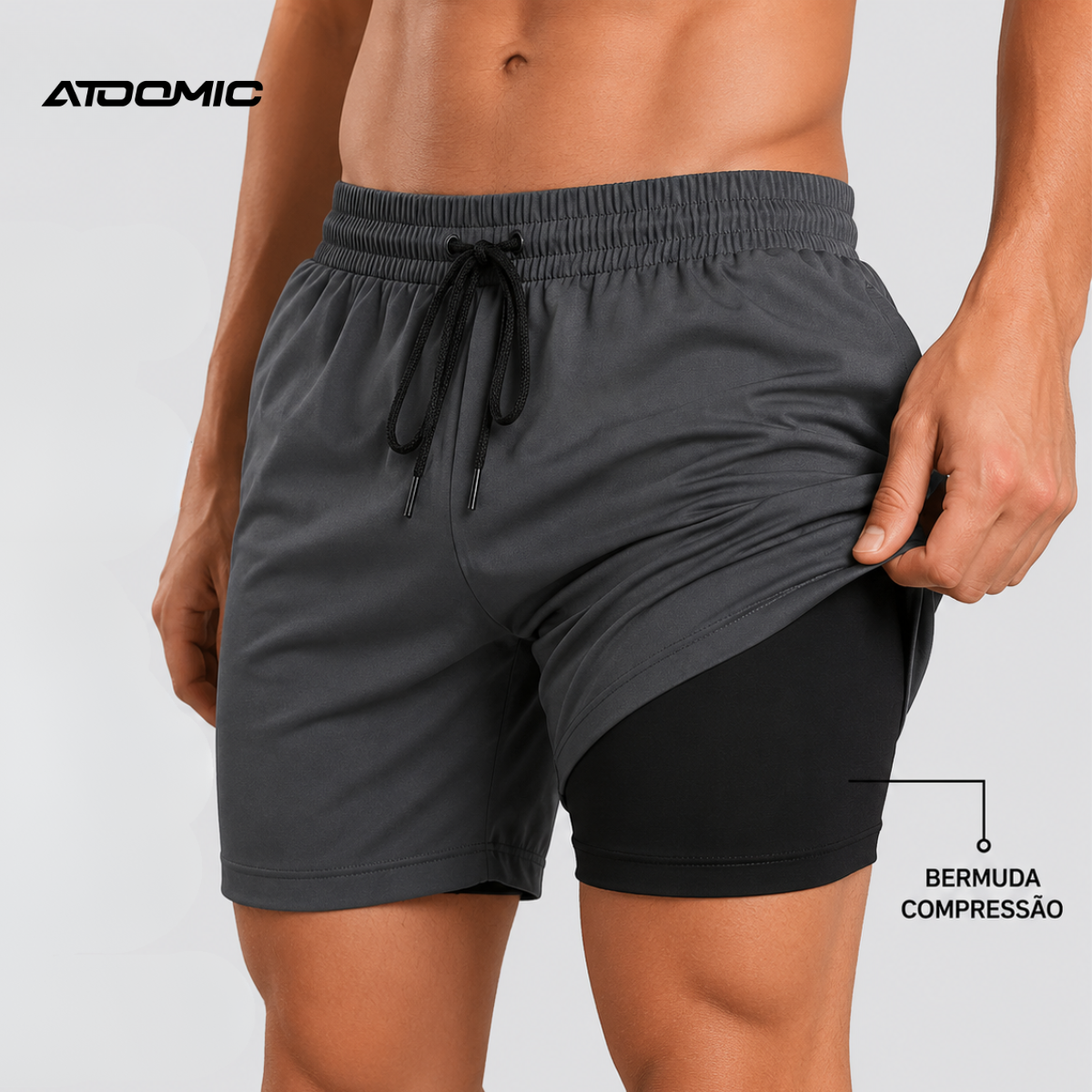 Shorts Bermuda 2 em 1 Com Short Interno Compressão Masculino