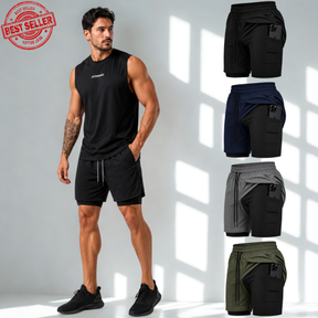 Shorts Bermuda 2 em 1 Com Short Interno Compressão Masculino
