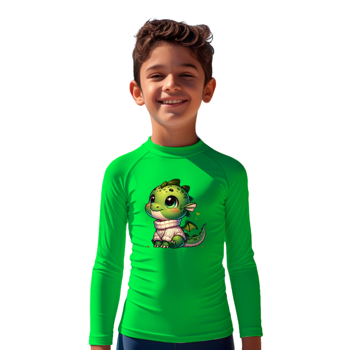 Camiseta Dragão Verde Fofo De Blusa Térmica Juvenil Infantil Proteção Solar Uv 50+ Estampada - 20