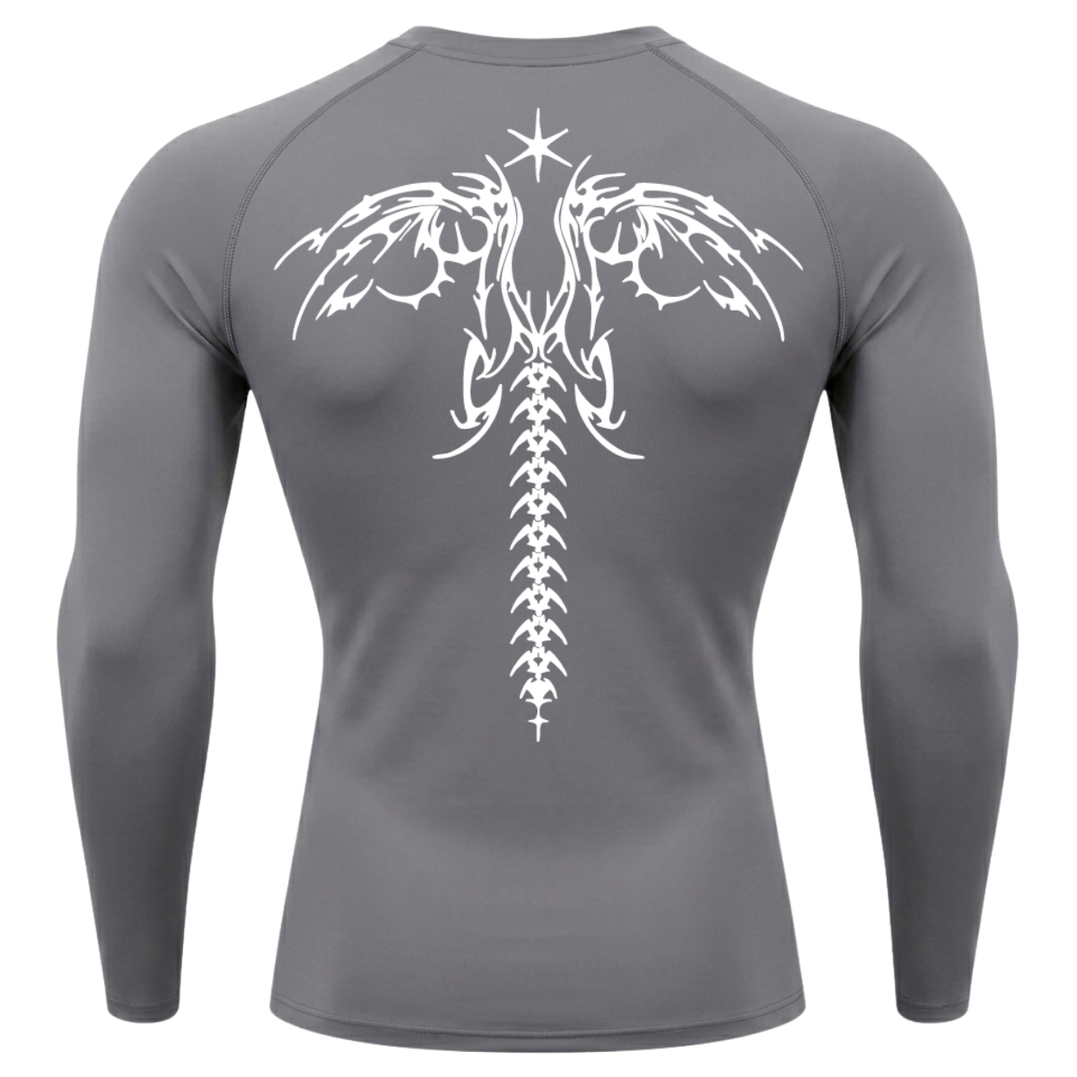 Camiseta Longa Compressão Proteção UV Cyber Tribal Dark Wings Evolution Asas 02 Costas