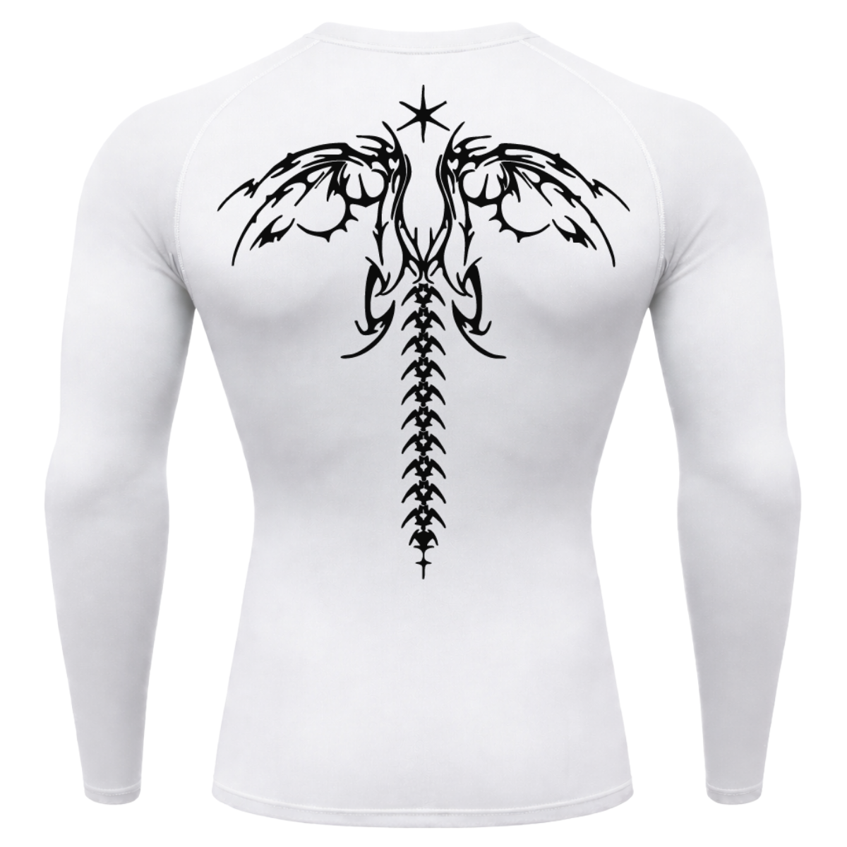Camiseta Longa Compressão Proteção UV Cyber Tribal Dark Wings Evolution Asas 02 Costas