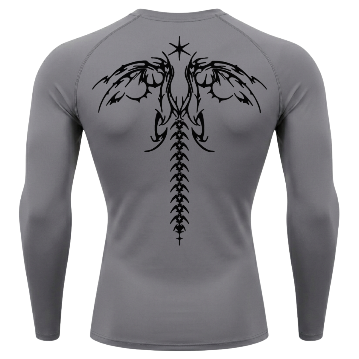 Camiseta Longa Compressão Proteção UV Cyber Tribal Dark Wings Evolution Asas 02 Costas