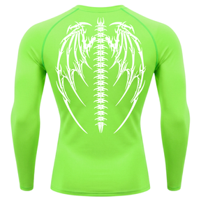 Camiseta Longa Compressão Proteção UV Cyber Tribal Bones Wings Costas