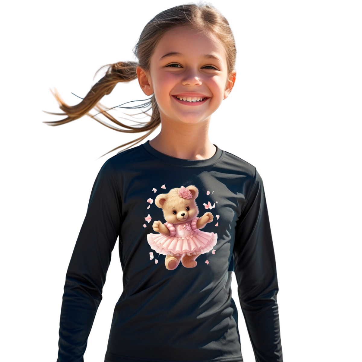 Camiseta Ursinha Fofa Com Vestido Rosa Térmica Juvenil Infantil Proteção Solar Uv 50+ Estampada - 10