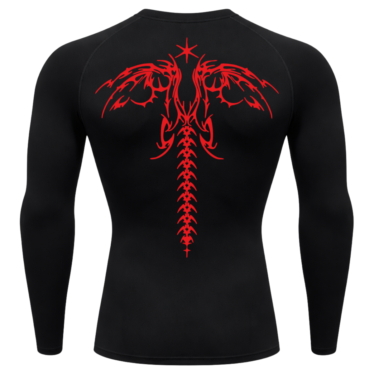 Camiseta Longa Compressão Proteção UV Cyber Tribal Dark Wings Evolution Asas 02 Costas