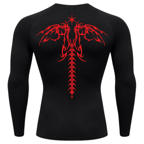 Camiseta Longa Compressão Proteção UV Cyber Tribal Dark Wings Evolution Asas 02 Costas