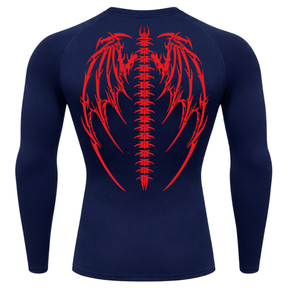Camiseta Longa Compressão Proteção UV Cyber Tribal Bones Wings Costas