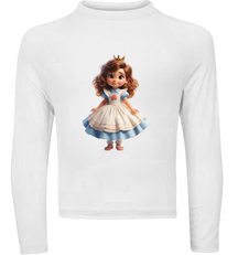 Camiseta Princesa Fofa De Vestido Azul Térmica Juvenil Infantil Proteção Solar Uv 50+ Estampada - 05