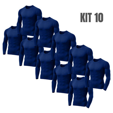 kit 10 camisas térmicas com proteção UV azul marinho 