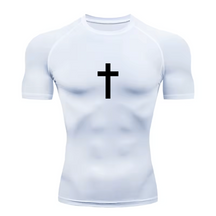 Camisa Compressão Proteção Uv 50+ Estampada Tecido Gelado Segunda Pele Manga Curta Cruz