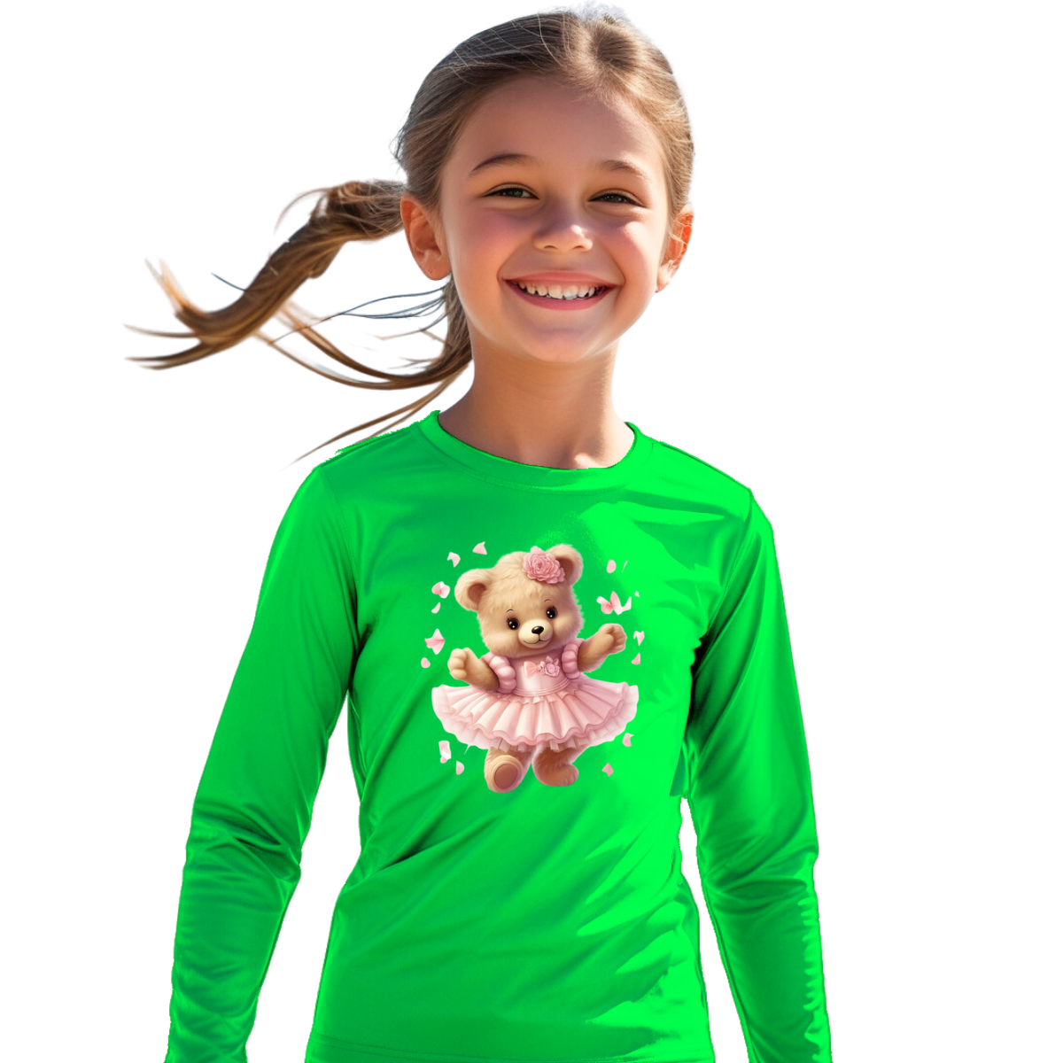 Camiseta Ursinha Fofa Com Vestido Rosa Térmica Juvenil Infantil Proteção Solar Uv 50+ Estampada - 10