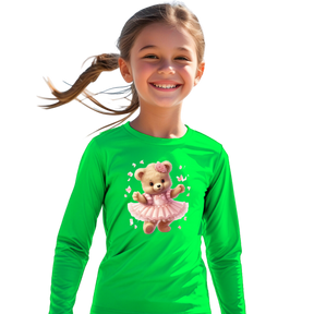 Camiseta Ursinha Fofa Com Vestido Rosa Térmica Juvenil Infantil Proteção Solar Uv 50+ Estampada - 10