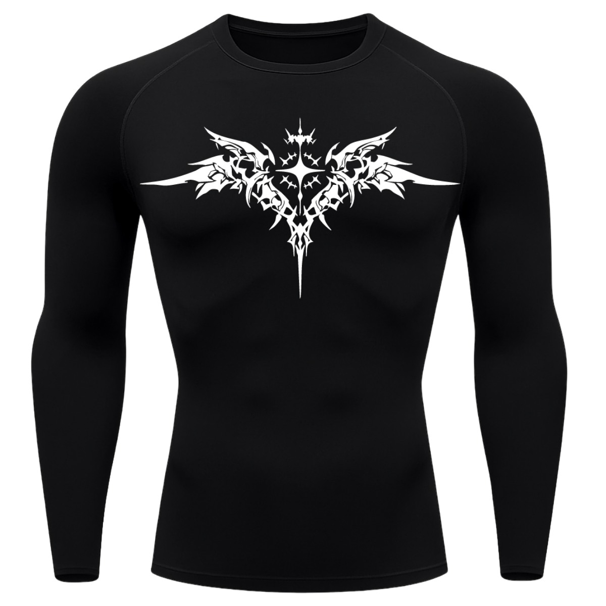 Camiseta Longa Compressão Proteção UV Cyber Tribal Angel Shadow Wings
