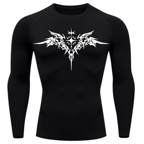Camiseta Longa Compressão Proteção UV Cyber Tribal Angel Shadow Wings