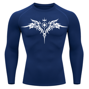 Camiseta Longa Compressão Proteção UV Cyber Tribal Angel Shadow Wings