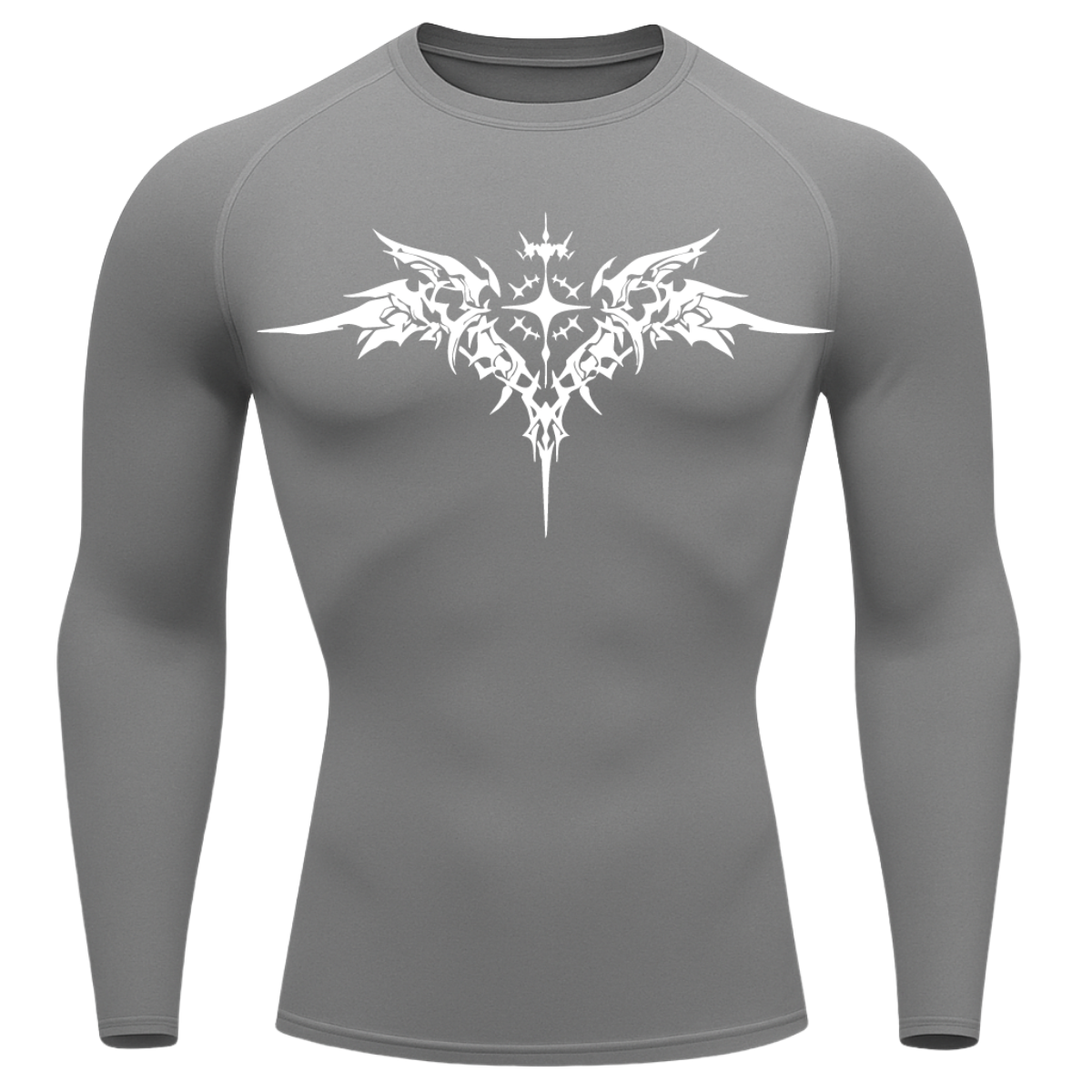 Camiseta Longa Compressão Proteção UV Cyber Tribal Angel Shadow Wings