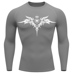 Camiseta Longa Compressão Proteção UV Cyber Tribal Angel Shadow Wings