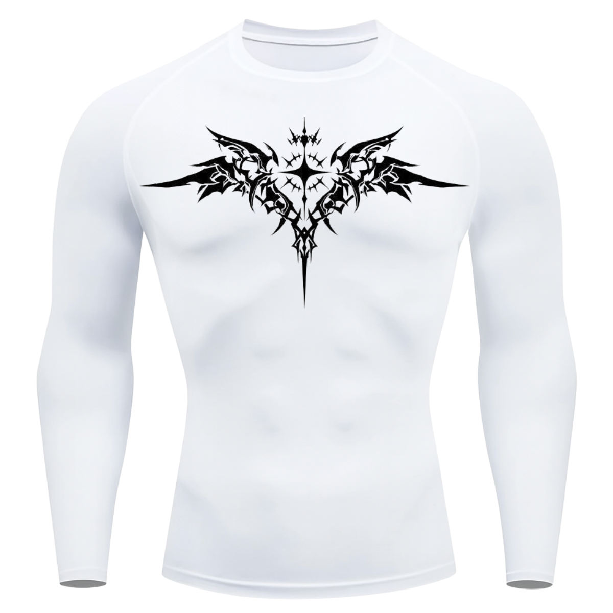 Camiseta Longa Compressão Proteção UV Cyber Tribal Angel Shadow Wings