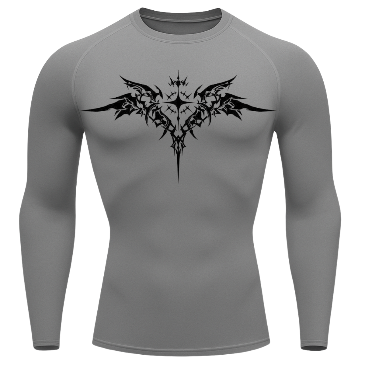 Camiseta Longa Compressão Proteção UV Cyber Tribal Angel Shadow Wings