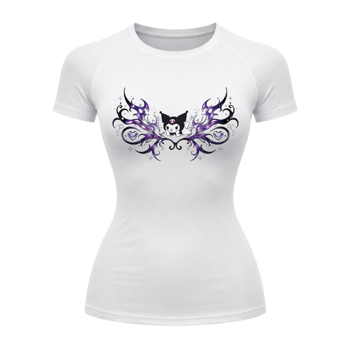 Camiseta Compressão Uv Manga Curta Cyber Tribal Black Heart Hello Kitty Rash Guard