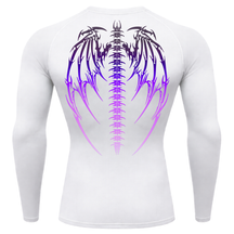 Camiseta Longa Compressão Proteção UV Cyber Tribal Bones Wings Costas